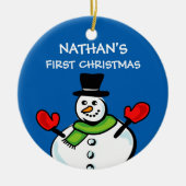 ベビー第1回クリスマスかわいい雪だるま パーソナライズされた セラミックオーナメント (正面)