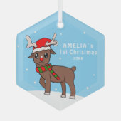 ベビー第1回クリスマスかわいい鹿スケッチ雪 ガラスオーナメント (正面)