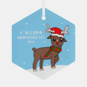 ベビー第1回クリスマスかわいい鹿スケッチ雪 ガラスオーナメント (裏面)