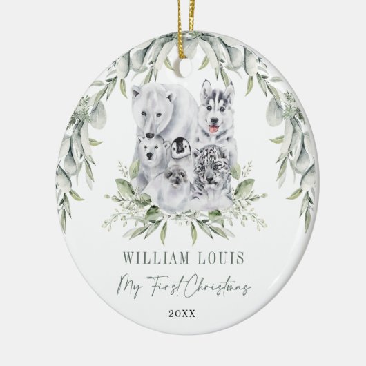 ベビー第1回クリスマスウィンターワンダーランドの動物 セラミックオーナメント (左)