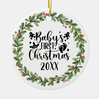 ベビー第1回クリスマスウォーターカラーリース セラミックオーナメント