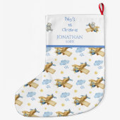 ベビー第1回クリスマスウォーターカラー名For Him Blue ラージクリスマスストッキング (裏面)