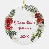 ベビー第1回クリスマスウォーター色フローラ写真 セラミックオーナメント (裏面)