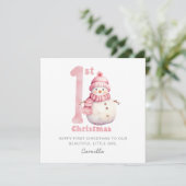 ベビー第1回クリスマスキュートピンク雪だるま シーズンカード (スタンド正面)