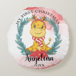ベビー第1回クリスマスギラフェポインセチアリース ラウンドクッション