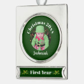 ベビー第1回クリスマスグリーンフェイクファブリック記念 シルバープレートバナーオーナメント (左)