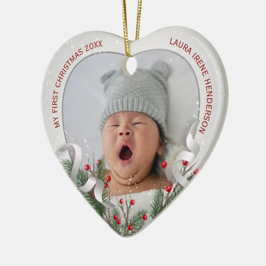 ベビー第1回クリスマスシルバーフレーム写真 セラミックオーナメント (左)