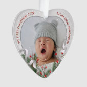 ベビー第1回クリスマスシルバーホリーパインフレーム写真 オーナメント (正面)