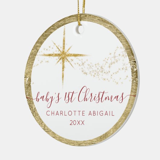 ベビー第1回クリスマススクリプト金ゴールドグリッタースターフォト セラミックオーナメント (左)