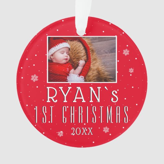 ベビー第1回クリスマススノーフレークレッドクリスマスフォト オーナメント (正面)