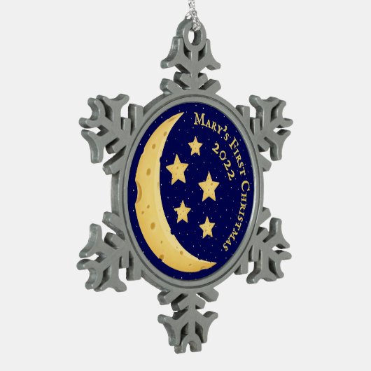 ベビー第1回クリスマスチーズムーン&スターズカスタム スノーフレークピューターオーナメント (左)