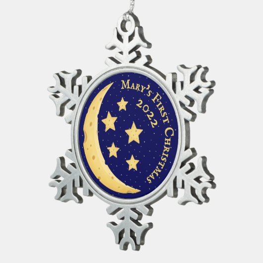 ベビー第1回クリスマスチーズムーン&スターズカスタム スノーフレークピューターオーナメント (右)