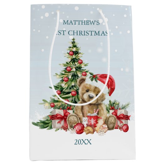 ベビー第1回クリスマステディベア ミディアムペーパーバッグ (正面)