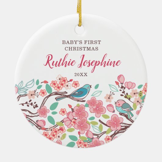 ベビー第1回クリスマスパーソナライズされたかわいい鳥 セラミックオーナメント (裏面)