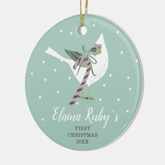 ベビー第1回クリスマスパーソナライズされたウッドランドバード セラミックオーナメント (左)