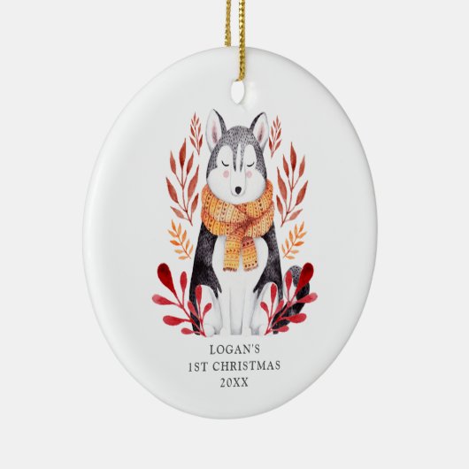 ベビー第1回クリスマスパーソナライズされたウルフドハスキー セラミックオーナメント (右)