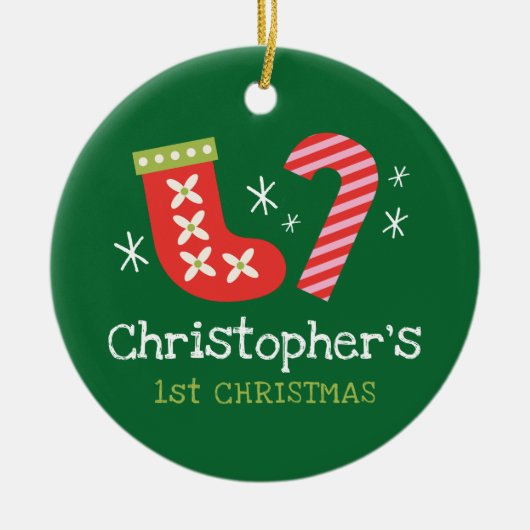 ベビー第1回クリスマスパーソナライズされた セラミックオーナメント (正面)