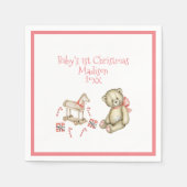 ベビー第1回クリスマスパーソナライズピンクかわいいベビー スタンダードカクテルナプキン (正面)