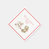 ベビー第1回クリスマスパーソナライズピンクかわいいベビー スタンダードカクテルナプキン (角)