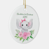 ベビー第1回クリスマスピンクエレファントグリーンフローラ セラミックオーナメント (右)