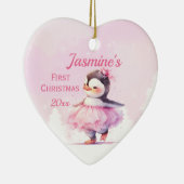 ベビー第1回クリスマスピンクペンギンバレリーナ セラミックオーナメント (右)