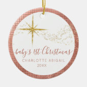 ベビー第1回クリスマスピンクn金ゴールドグリッター星写真 セラミックオーナメント (正面)