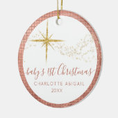 ベビー第1回クリスマスピンクn金ゴールドグリッター星写真 セラミックオーナメント (左)