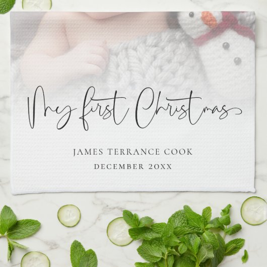 ベビー第1回クリスマスフォトオーバーレイスクリプト名年 キッチンタオル (折り畳み)