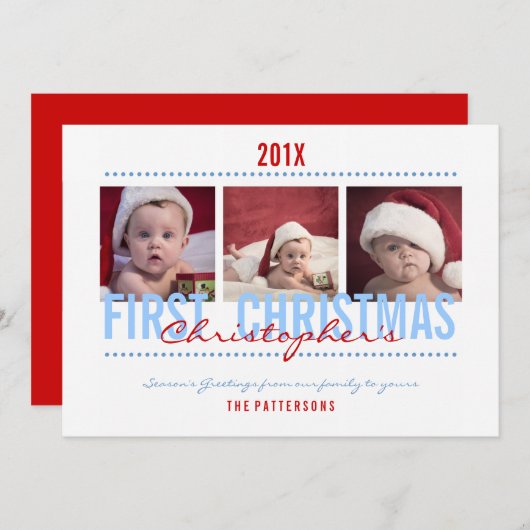 ベビー第1回クリスマスフォトカード男の赤ちゃん シーズンカード (正面/裏面)