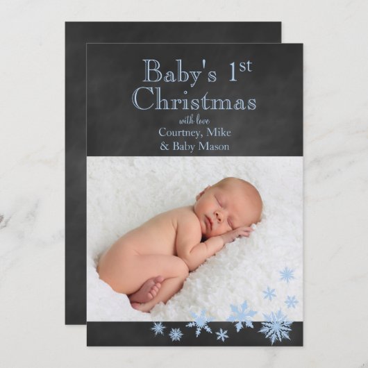 ベビー第1回クリスマスフォトカード（青） シーズンカード (正面/裏面)