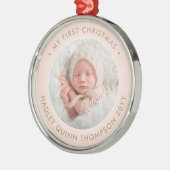 ベビー第1回クリスマスフォトガーリー赤面ピンク&金ゴールド メタルオーナメント (左)