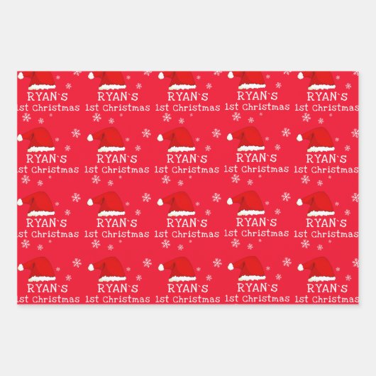 ベビー第1回クリスマスフォトサンタハットスノーフレーク ラッピングペーパーシート (正面2)