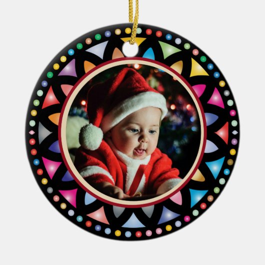 ベビー第1回クリスマスフォトステンドグラスの外観 セラミックオーナメント (正面)