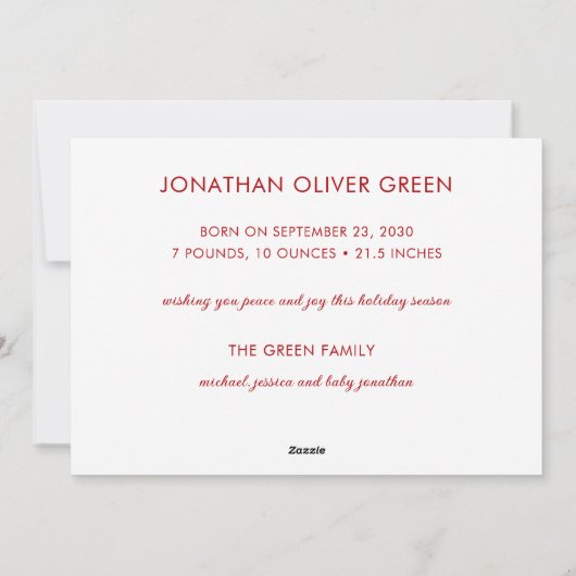 ベビー第1回クリスマスフォトホリデーカード シーズンカード (裏面)