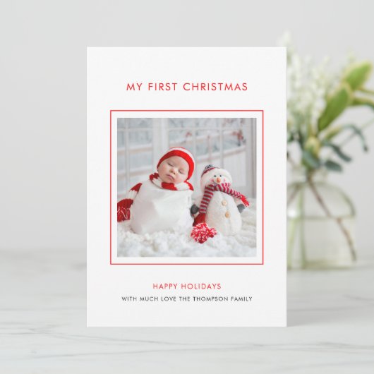 ベビー第1回クリスマスフォトミニマリストホリデーカード シーズンカード (スタンド正面)