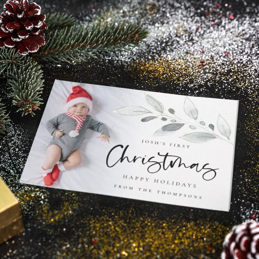 ベビー第1回クリスマスフォトモダンリーフ シーズンカード