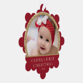ベビー第1回クリスマスフォト名赤金ゴールド オーナメントカード (右)