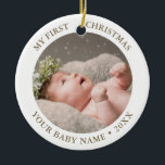 ベビー第1回クリスマスフォト セラミックオーナメント<br><div class="desc">ベビーユニセックス初めてのクリスマスモダンフォトセラミックオーナメント白エレガントと高級金ゴールドホイル男女兼用にフェイク。</div>