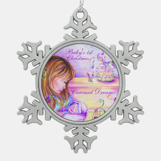 ベビー第1回クリスマスペーターオーナメント スノーフレークピューターオーナメント (正面)