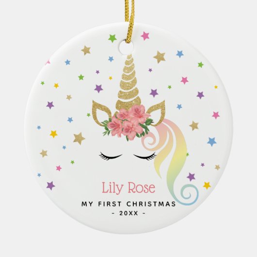 ベビー第1回クリスマスマジカルガーリーユニコーン&スターズ セラミックオーナメント (正面)