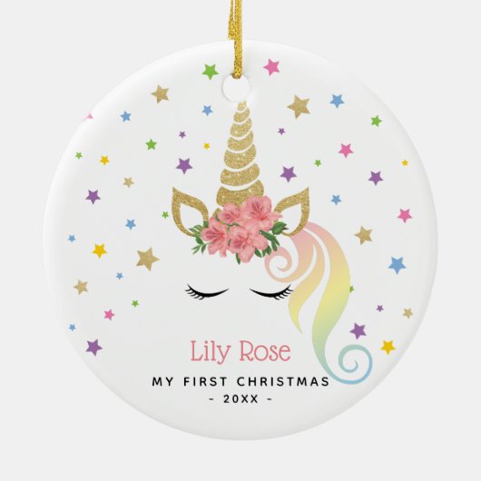 ベビー第1回クリスマスマジカルガーリーユニコーン&スターズ セラミックオーナメント (裏面)