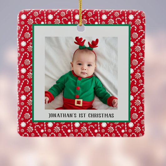 ベビー第1回クリスマスレッドペパーミントキャンディカン セラミックオーナメント