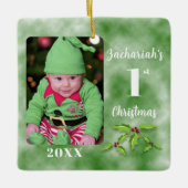 ベビー第1回クリスマスワンフォトスクエア セラミックオーナメント (正面)
