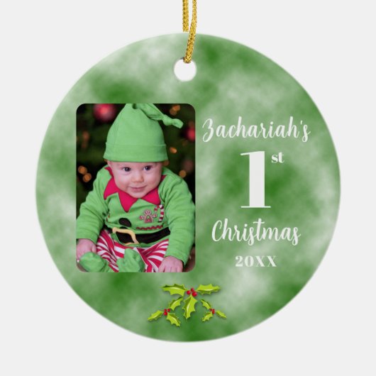 ベビー第1回クリスマスワンフォトラウンド セラミックオーナメント (正面)