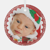 ベビー第1回クリスマス名前をカスタムするフォトレッドリース ガラスオーナメント (正面)