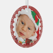 ベビー第1回クリスマス名前をカスタムするフォトレッドリース ガラスオーナメント (正面右)
