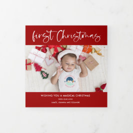 ベビー第1回クリスマス年レビュー6枚Red Tr 三つ折りクリスマスカード