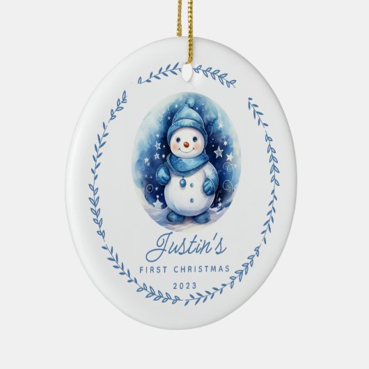 ベビー第1回クリスマス雪だるま2サイド写真 セラミックオーナメント (右)