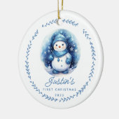 ベビー第1回クリスマス雪だるま2サイド写真 セラミックオーナメント (左)