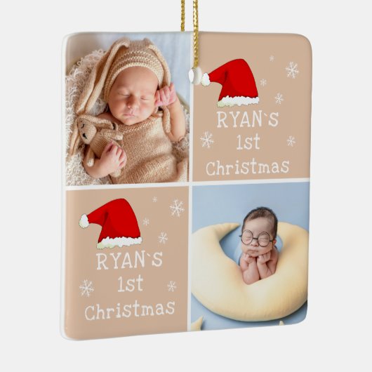 ベビー第1回クリスマス2写真サンタハットスノーフレーク セラミックオーナメント (右)